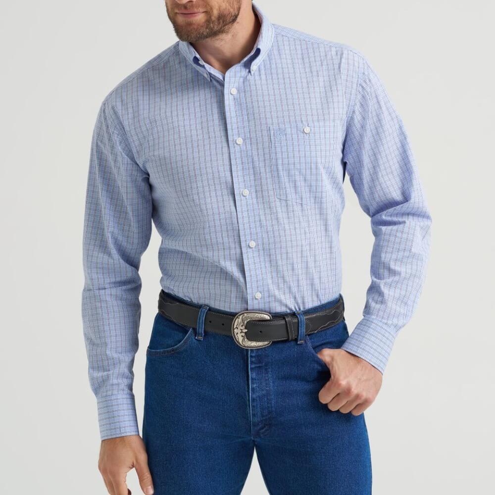 Wrangler Mens Relaxed Fit Plaid Shirt Slate Blue - 112369441