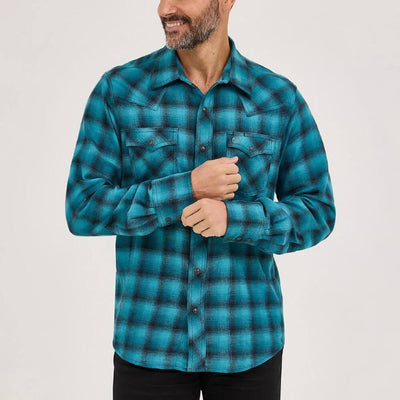 Wrangler Mens Retro® Flannel Western Plaid Shirt Turquoise - 112370176