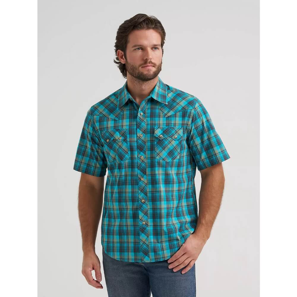 Wrangler Mens Retro Pocket Western Snap Shirt Lagoon - 112381880