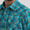 Wrangler Mens Retro Pocket Western Snap Shirt Lagoon - 112381880