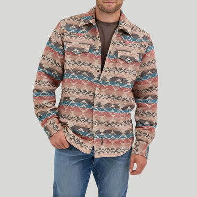 Wrangler Mens Retro® Premium Jacquard Shirt Jacket Sunset Tan - 112368217