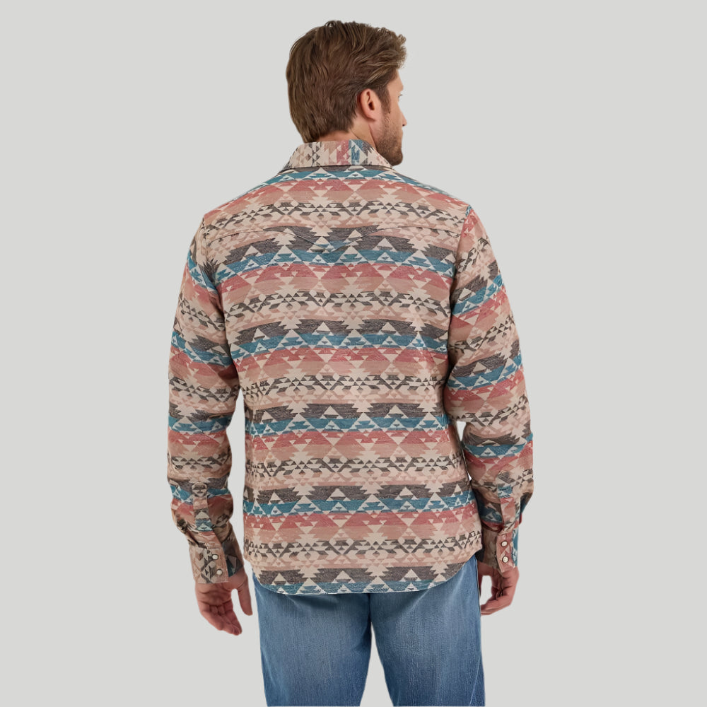 Wrangler Mens Retro® Premium Jacquard Shirt Jacket Sunset Tan - 112368217