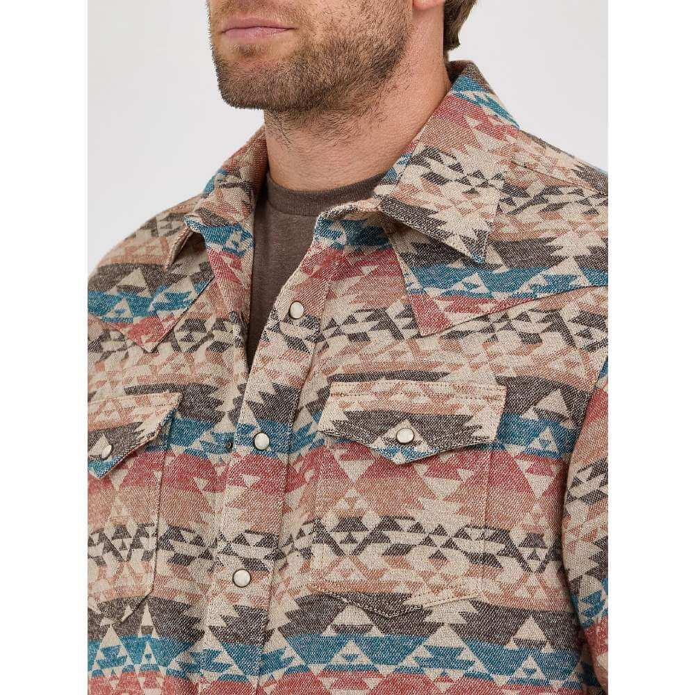 Wrangler Mens Retro® Premium Jacquard Shirt Jacket Sunset Tan - 112368217