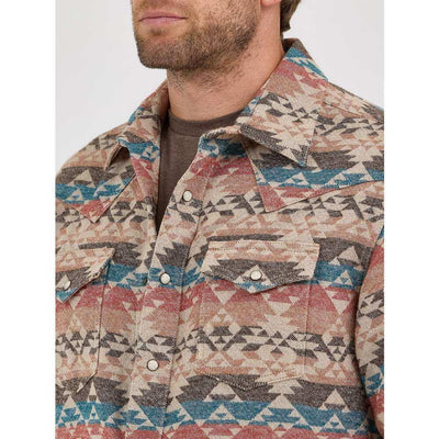 Wrangler Mens Retro® Premium Jacquard Shirt Jacket Sunset Tan - 112368217