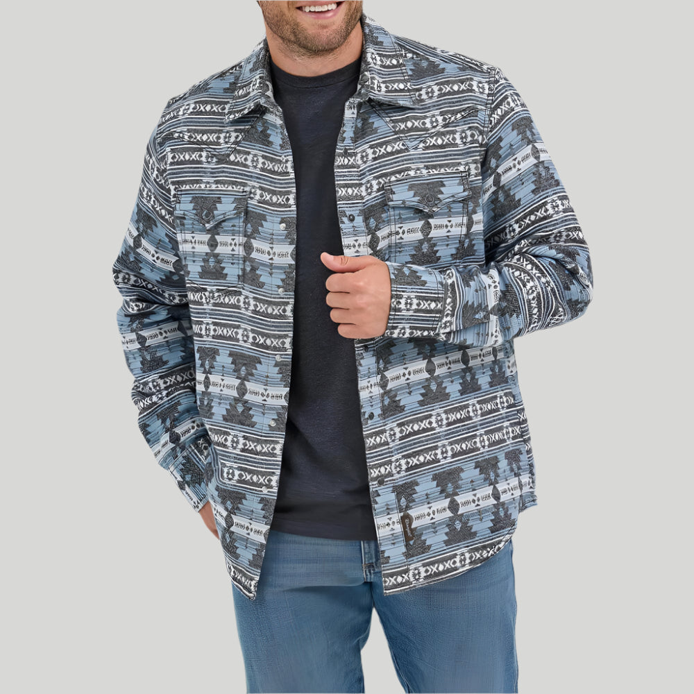 Wrangler Mens Retro® Premium Jacquard Snap Shirt Jacket Baby Blue - 112368216