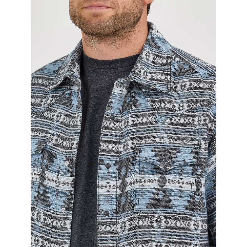 Wrangler Mens Retro® Premium Jacquard Snap Shirt Jacket Baby Blue - 112368216