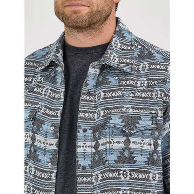 Wrangler Mens Retro® Premium Jacquard Snap Shirt Jacket Baby Blue - 112368216
