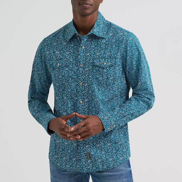 Wrangler Mens Retro Premium Long Sleeve Western Snap Print Happy Teal Size XXL Wrangler Mens Retro Premium Long Sleeve Western Snap Print Happy Teal Size XXL