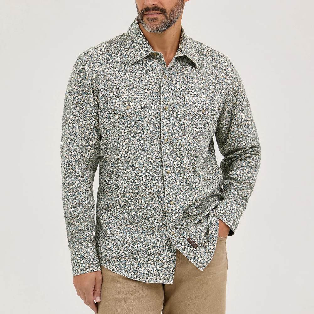 Wrangler Mens Retro® Premium Western Printed Shirt Floral Green - 112369615