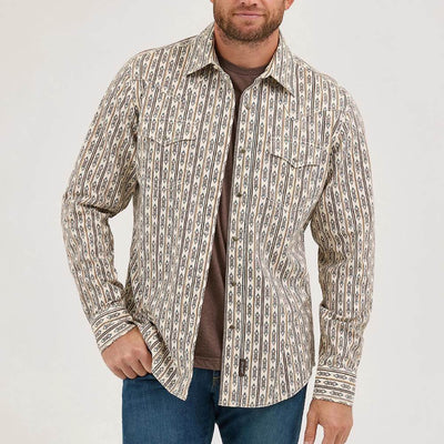 Wrangler Mens Retro® Premium Western Shirt Ecru Stripe (off white) - 112369843