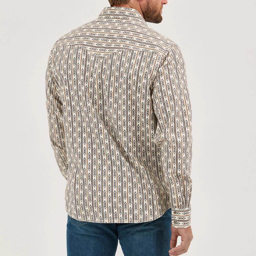 Wrangler Mens Retro® Premium Western Shirt Ecru Stripe (off white) - 112369843