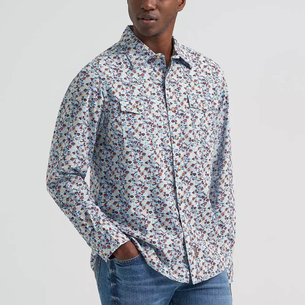 Wrangler Floral Fig Retro Premium Men's Collared Long Sleeve Western Snap Printed Shirt 112374953 Wrangler Floral Fig Retro Premium Men's Collared Long Sleeve Western Snap Printed Shirt 112374953