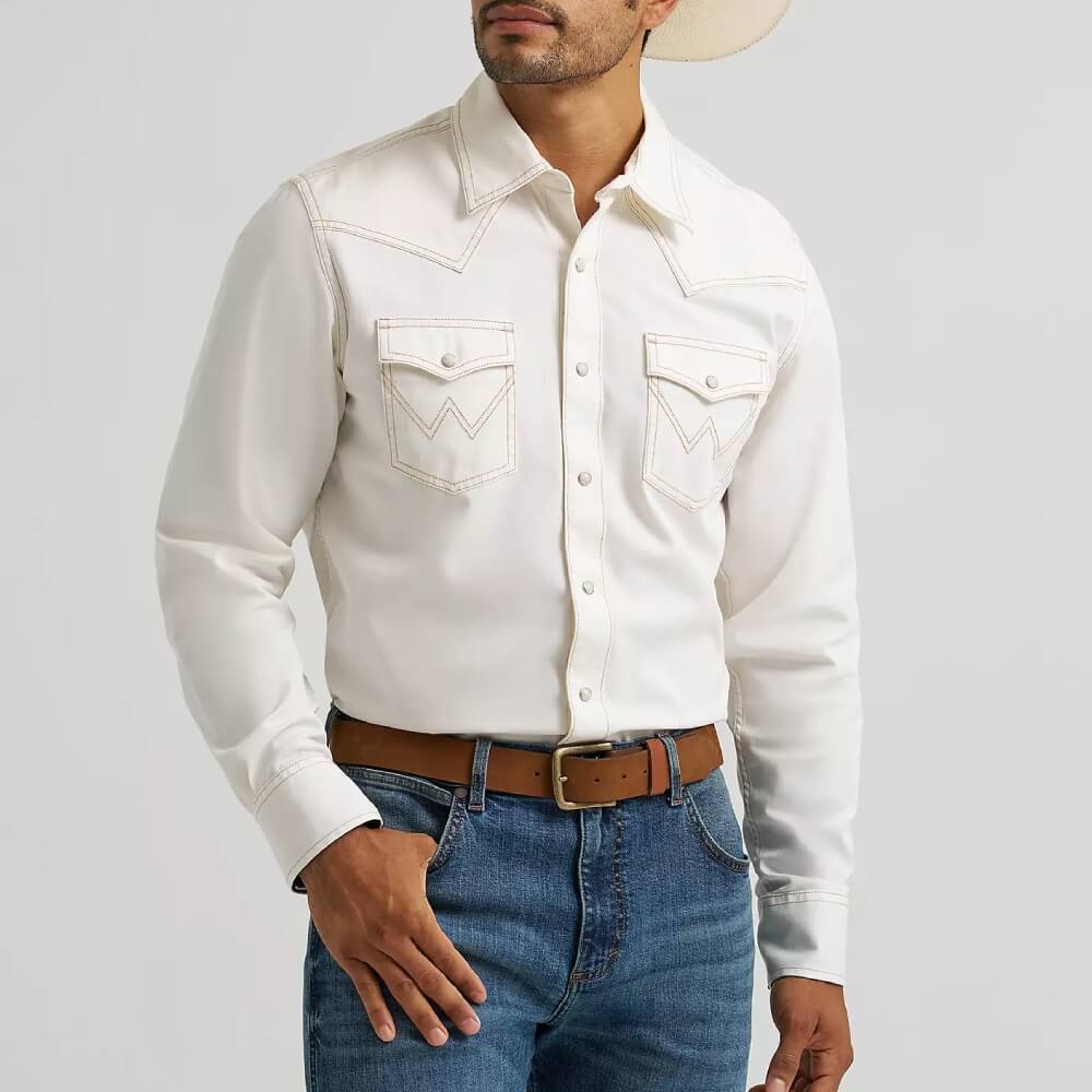 Wrangler Mens Retro® Premium Western Snap Solid Shirt Egret - 112375745