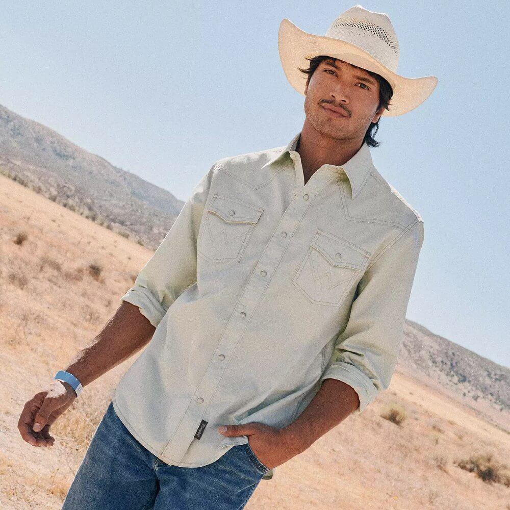 Wrangler Mens Retro® Premium Western Snap Solid Shirt Mint - 112378802