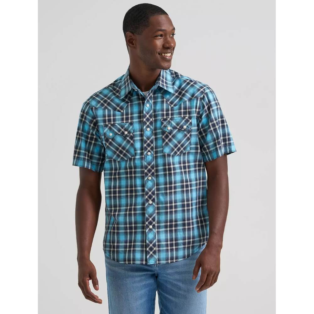 Wrangler Mens Retro® Sawtooth Pocket Western Shirt Blue n Black - 112378928