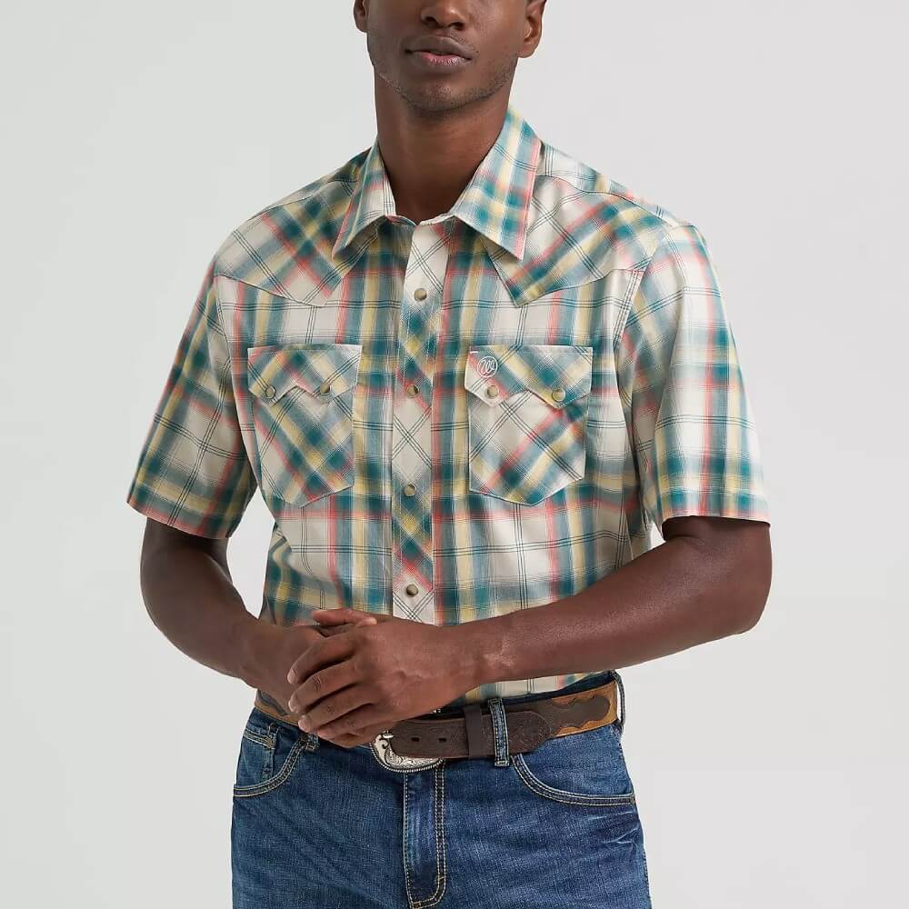 Wrangler Mens Retro® Sawtooth Pocket Western Snap Shirt Grass - 112374757