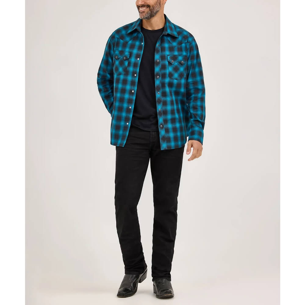 Wrangler Mens Retro® Sawtooth Western Shirt Coal/Blue - 112369565