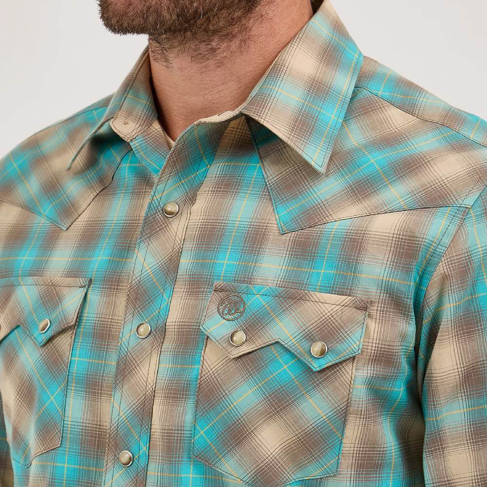 Wrangler Mens Retro® Sawtooth Western Shirt Tan/Aqua - 112369551