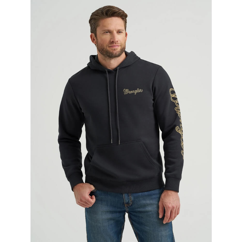 Wrangler Mens Rope Logo Hoodie Jet Black - 112365736