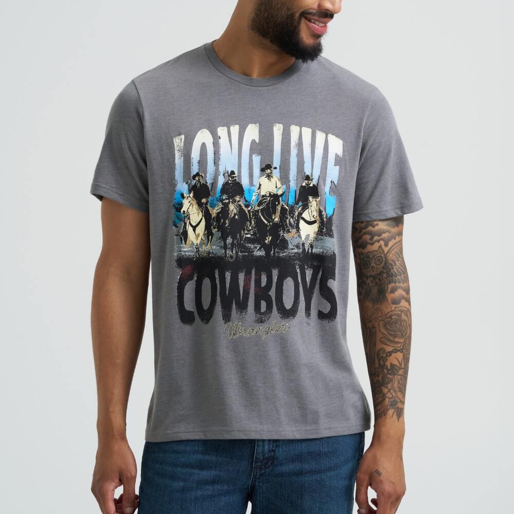 Wrangler Mens Long Live Cowboys Graphic T-Shirt