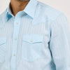 Wrangler Mens Sport Western Dobby Stripe Pearl Snap Shirt Blue - 75222BL