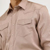 Wrangler Mens Sport Western Dobby Stripe Pearl Snap Shirt Tan - 75742TN