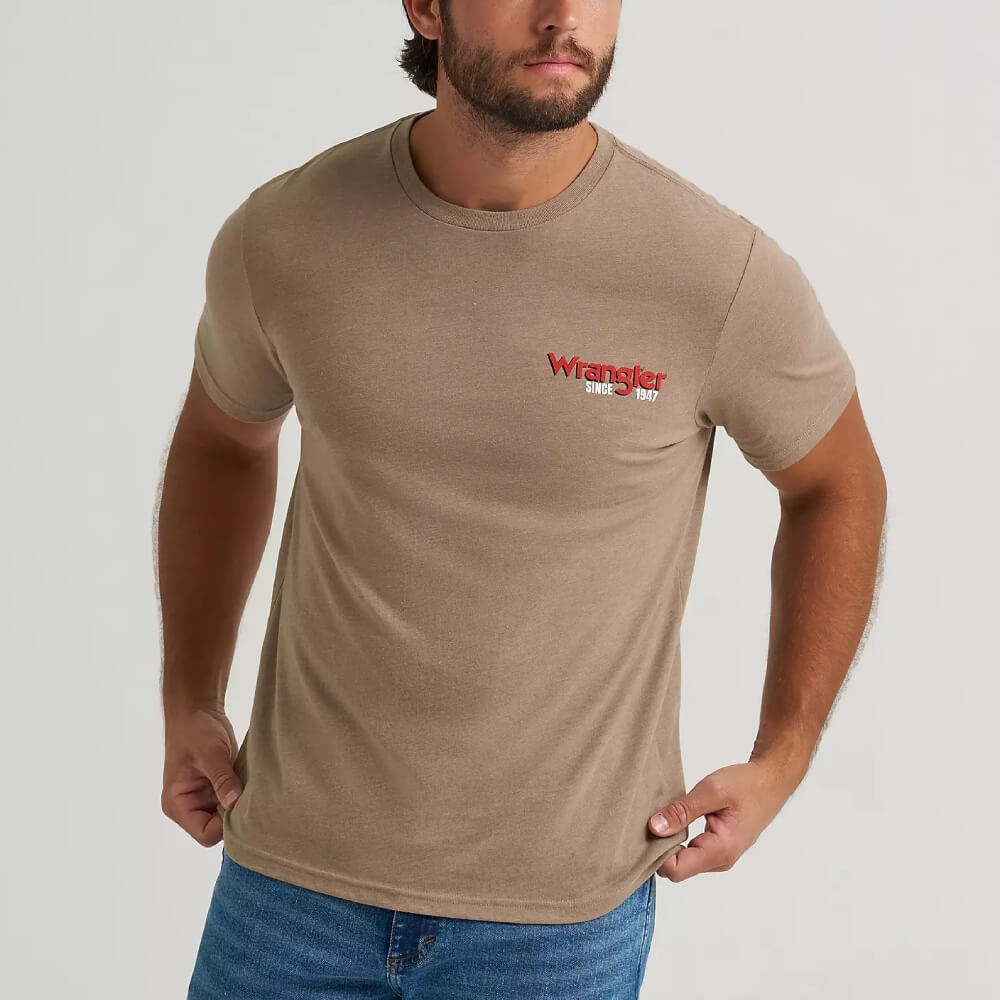 Wrangler Mens Star Spangled Rodeo Back Graphic T-Shirt Desert Taupe Heather - 112372938