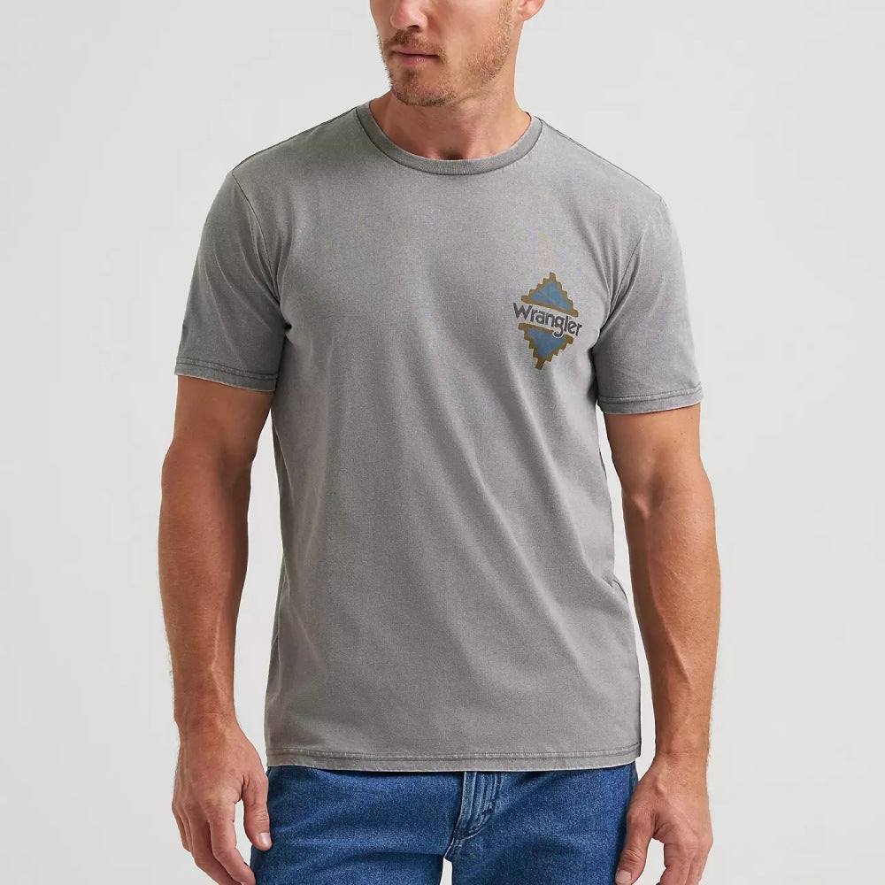 Wrangler Mens Steer Skull Back Graphic T-Shirt Grey Heather - 112372848