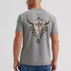 Wrangler Mens Steer Skull Back Graphic T-Shirt Grey Heather - 112372848