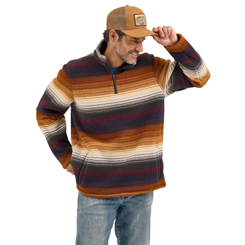 Wrangler Mens Striped Quarter-Zip Pullover Sunset Stripe (brown) - 112368190