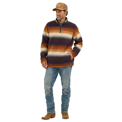 Wrangler Mens Striped Quarter-Zip Pullover Sunset Stripe (brown) - 112368190