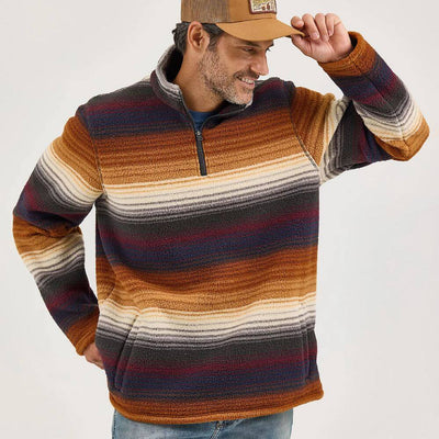 Wrangler Mens Striped Quarter-Zip Pullover Sunset Stripe (brown) - 112368190