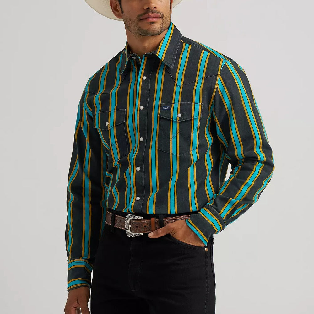 Wrangler Mens Vintage-Inspired Western Shirt Teal Pop - 112375714