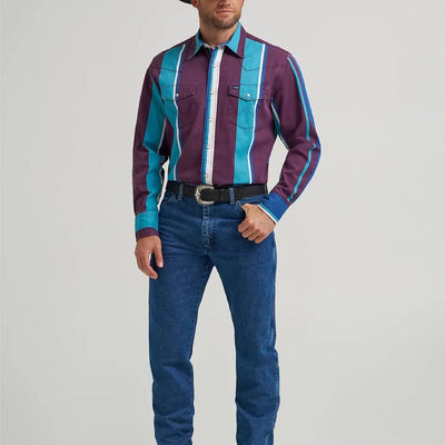 Wrangler Mens Vintage-Inspired Western Workshirt Aubergine Teal (purple) - 112375225