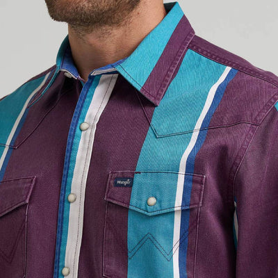 Wrangler Mens Vintage-Inspired Western Workshirt Aubergine Teal (purple) - 112375225