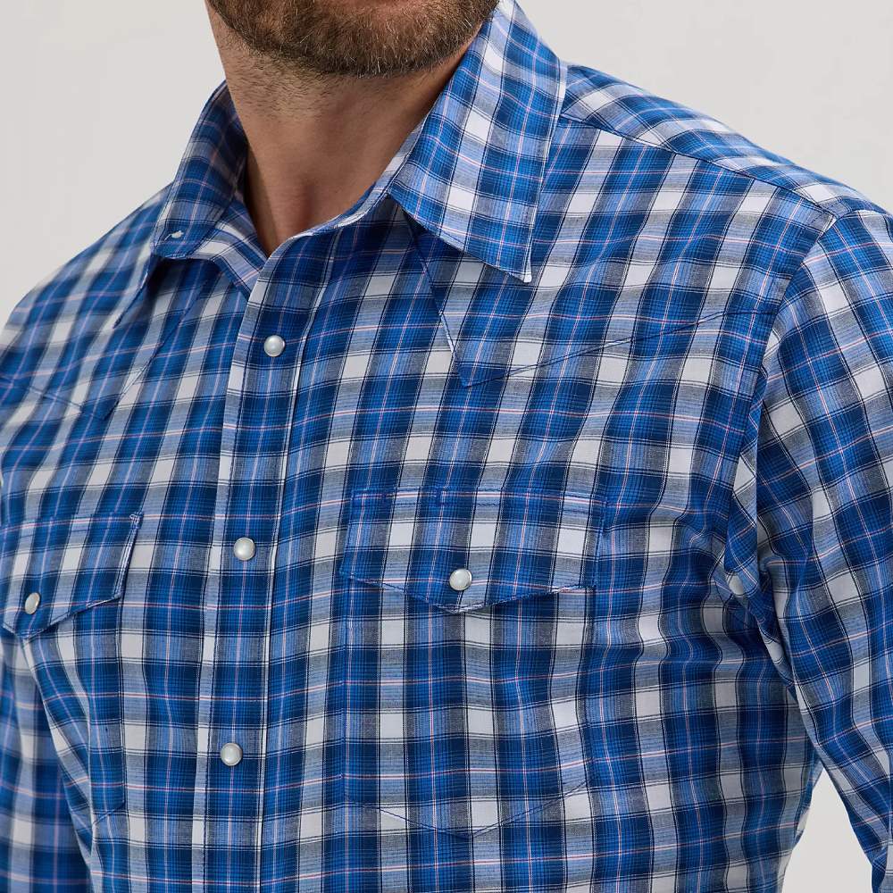 Wrangler Mens Western Blue Plaid Shirt