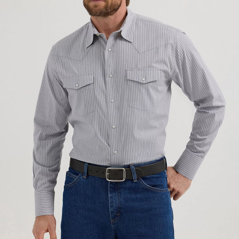 Wrangler Mens Western Grey Stripe Shirt