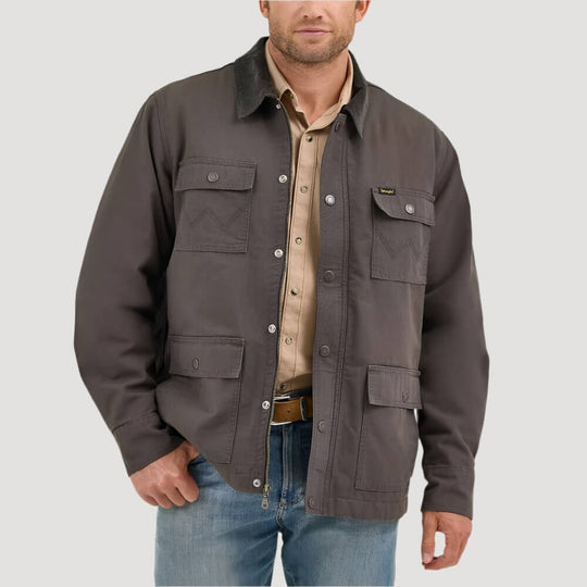 Wrangler Mens Western Lined Zip Front Barn Coat Raven