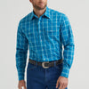 Wrangler Mens Western Plaid Shirt Rich Turquoise - 112369370