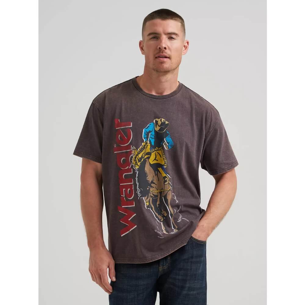 Wrangler Mens Wild Ride Vintage Fit Graphic T-Shirt Phantom Acid Wash - 112380263