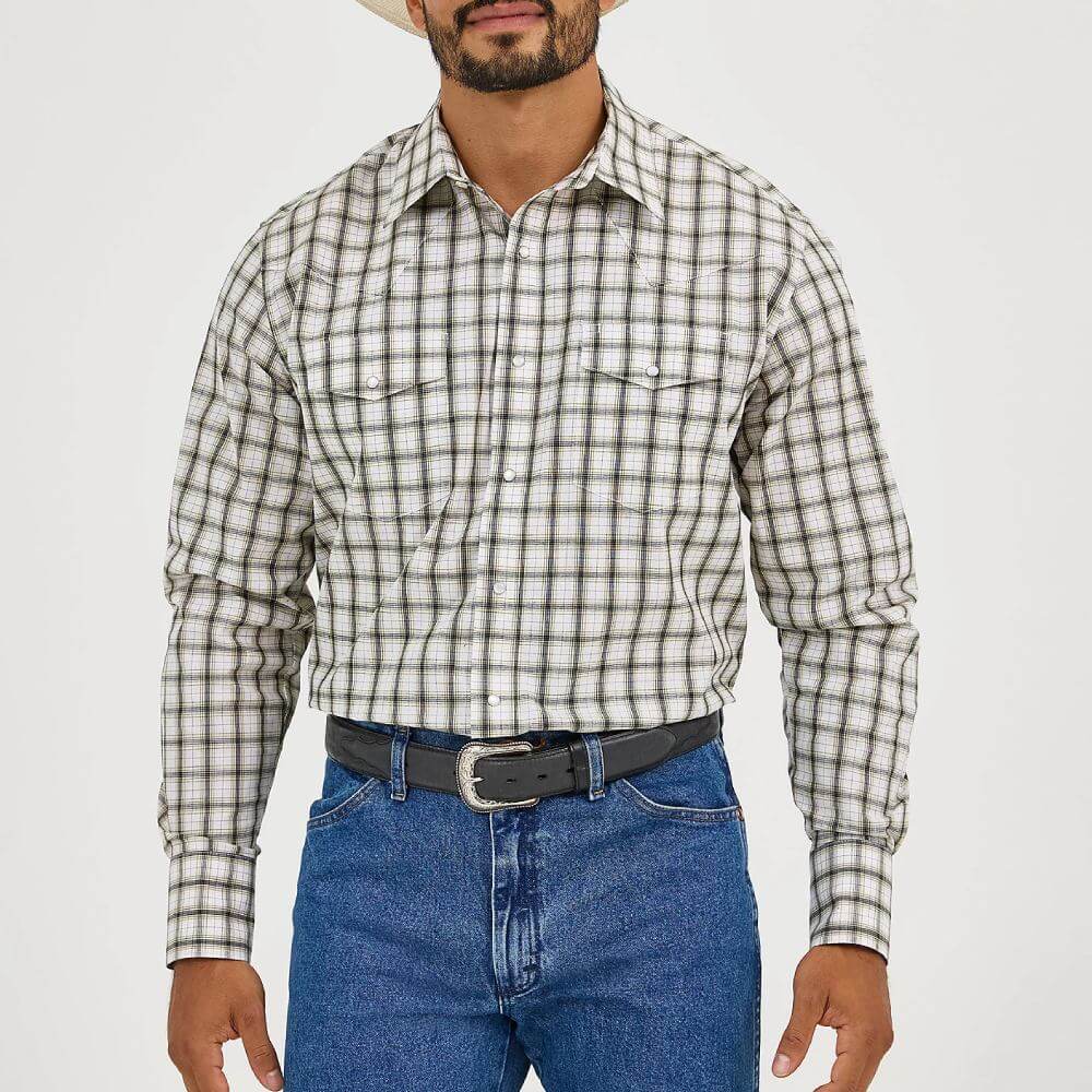 Wrangler Mens Wrinkle Resist Western Plaid Shirt