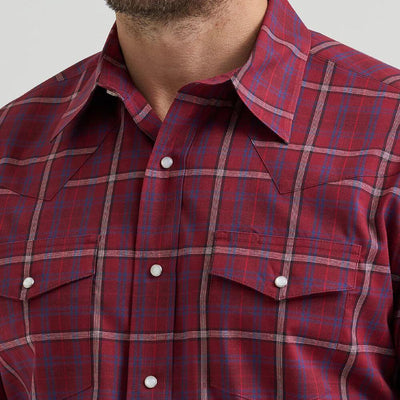 Wrangler Mens Wrinkle Resist Western Snap Plaid Shirt Garnet (red)- 112369263