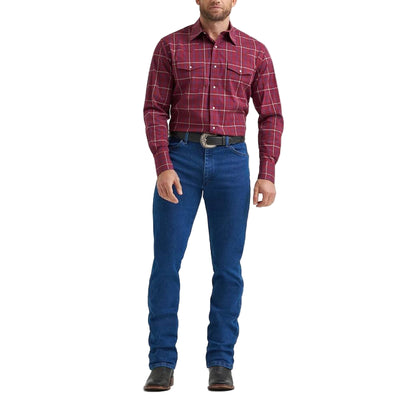 Wrangler Mens Wrinkle Resist Western Snap Plaid Shirt Garnet (red)- 112369263