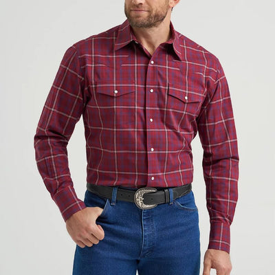 Wrangler Mens Wrinkle Resist Western Snap Plaid Shirt