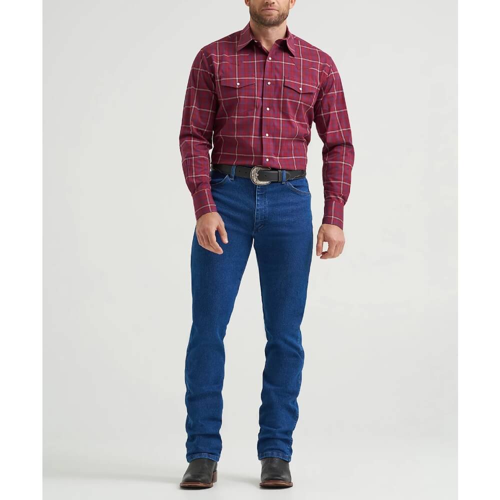 Wrangler Mens Wrinkle Resist Western Snap Plaid Shirt Garnet (red)- 112369263