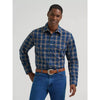 Wrangler Mens Wrinkle Resist Western Snap Plaid Shirt Gold Indigo - 112385340
