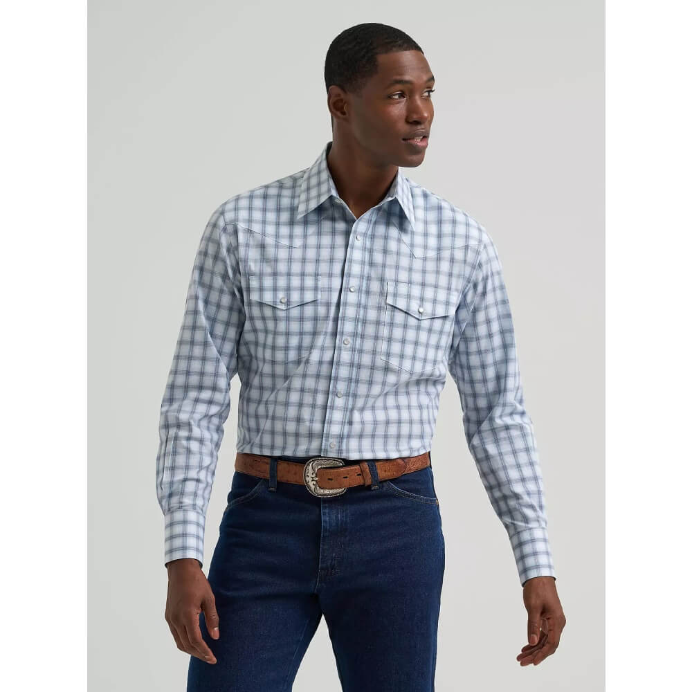 Wrangler Mens Wrinkle Resist Western Snap Plaid Shirt Slate - 112381654