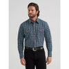 Wrangler Mens Wrinkle Resist Western Snap Plaid Shirt Storm (Navy) - 112381651