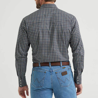 Wrangler Mens Wrinkle Resist Western Snap Shirt Deep Grey Plaid - 112369399