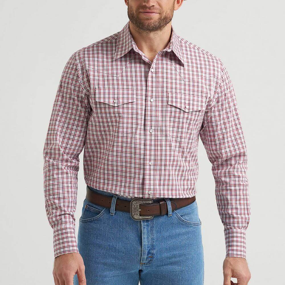 Wrangler Mens Wrinkle Resist Western Snap Shirt Scarlet Layer (red)- 112369465